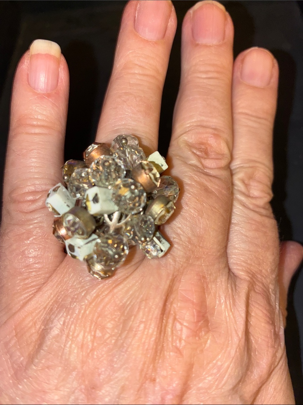 Cluster Crystal Statement Ring - White and Gold